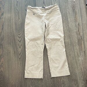 Peck & Peck Womens Cropped Pants High Rise Stretch Pull-On Beige Petite 2P